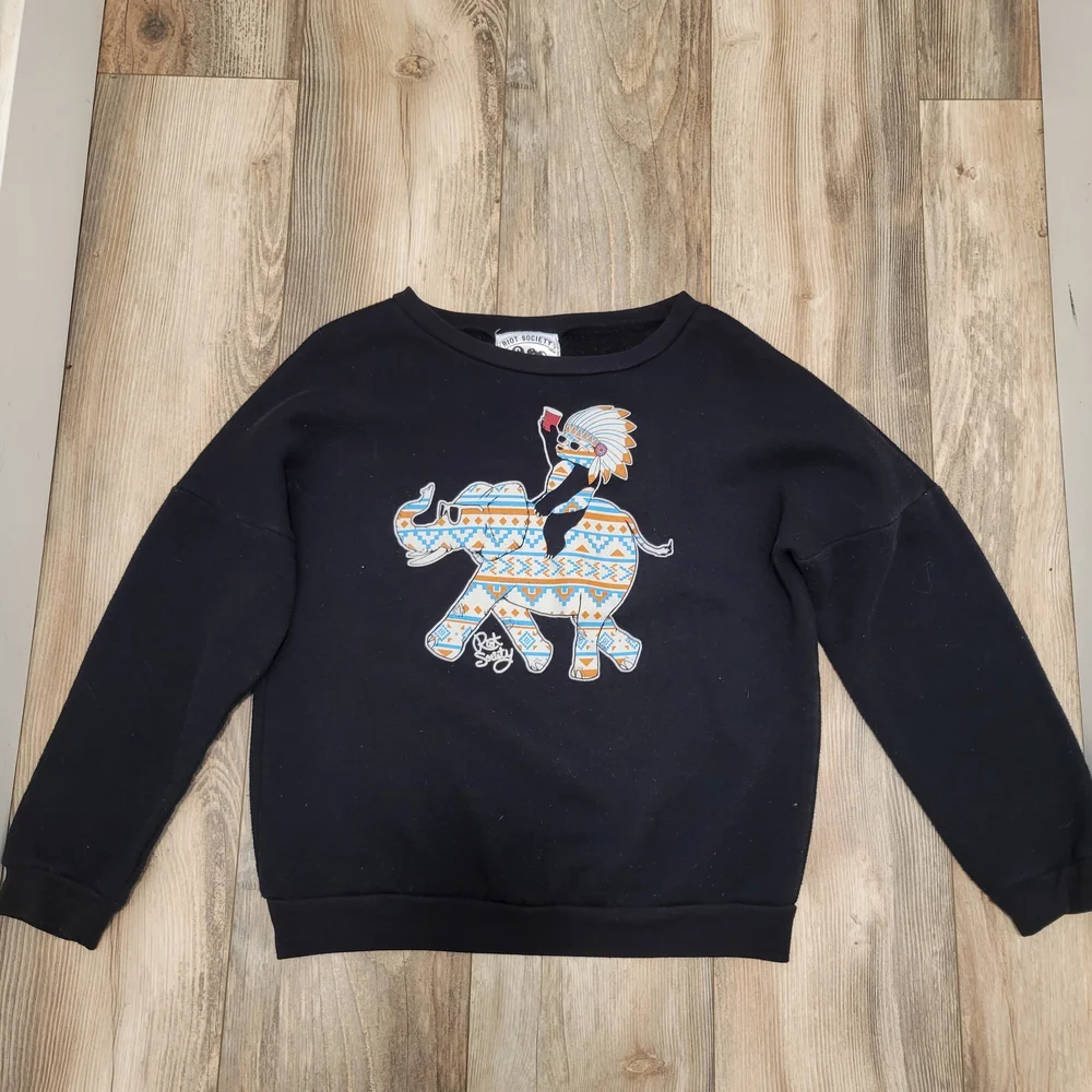 riot society Black Sweatshirt with Multicolor Elephant & Rider Graphic